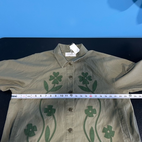 The Great Floral Applique Jacket Commodore Army Green Pockets NWT Size 3/Large - Picture 11 of 12